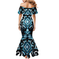 Blue Ngaru Taniko With Aotearoa Maori Tattoo Family Matching Mermaid Dress and Hawaiian Shirt LT14 - Polynesian Pride