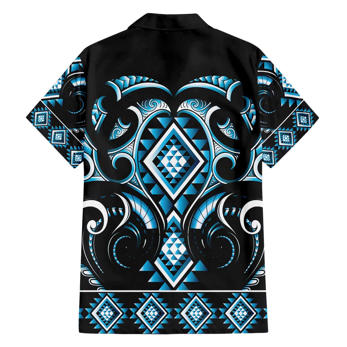 Blue Ngaru Taniko With Aotearoa Maori Tattoo Family Matching Off The Shoulder Long Sleeve Dress and Hawaiian Shirt LT14 - Polynesian Pride