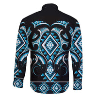 Blue Ngaru Taniko With Aotearoa Maori Tattoo Family Matching Off The Shoulder Long Sleeve Dress and Hawaiian Shirt LT14 - Polynesian Pride