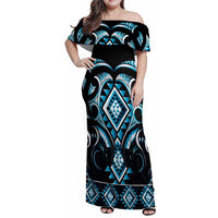 Blue Ngaru Taniko With Aotearoa Maori Tattoo Family Matching Off Shoulder Maxi Dress and Hawaiian Shirt LT14 Mom's Dress Blue - Polynesian Pride