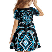 Blue Ngaru Taniko With Aotearoa Maori Tattoo Family Matching Off Shoulder Short Dress and Hawaiian Shirt LT14 - Polynesian Pride