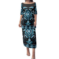 Blue Ngaru Taniko With Aotearoa Maori Tattoo Family Matching Puletasi and Hawaiian Shirt LT14 Mom's Dress Blue - Polynesian Pride