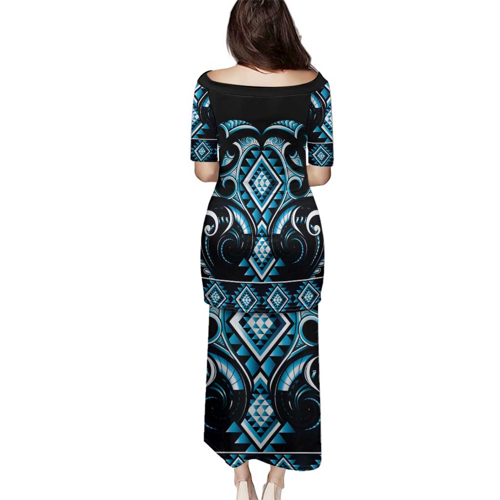 Blue Ngaru Taniko With Aotearoa Maori Tattoo Family Matching Puletasi and Hawaiian Shirt LT14 - Polynesian Pride