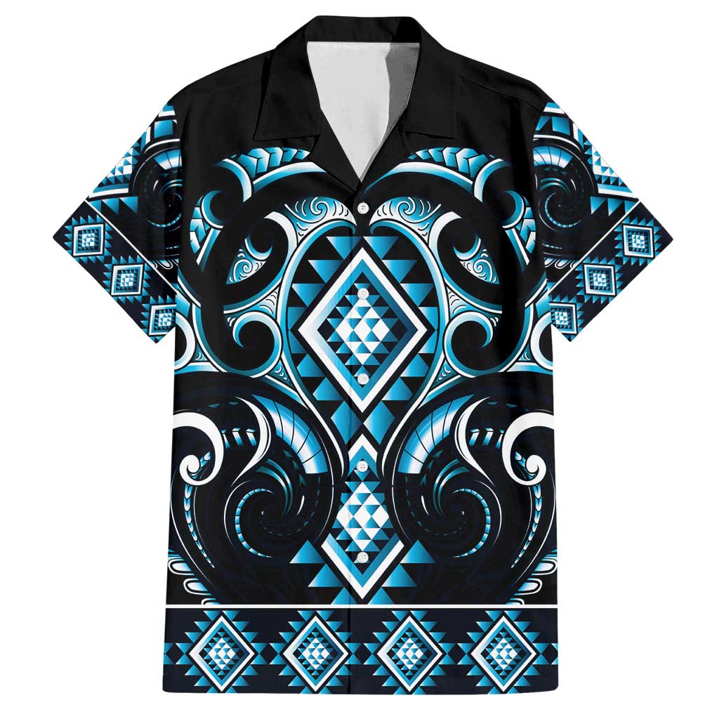 Blue Ngaru Taniko With Aotearoa Maori Tattoo Family Matching Summer Maxi Dress and Hawaiian Shirt LT14 Dad's Shirt - Short Sleeve Blue - Polynesian Pride