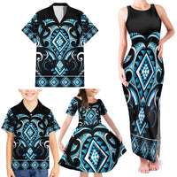 Blue Ngaru Taniko With Aotearoa Maori Tattoo Family Matching Tank Maxi Dress and Hawaiian Shirt LT14 - Polynesian Pride
