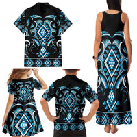 Blue Ngaru Taniko With Aotearoa Maori Tattoo Family Matching Tank Maxi Dress and Hawaiian Shirt LT14 - Polynesian Pride