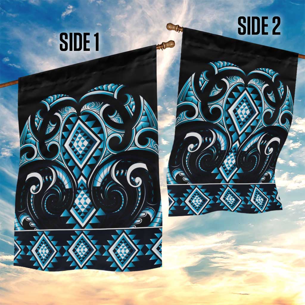Blue Ngaru Taniko With Aotearoa Maori Tattoo Garden Flag LT14 - Polynesian Pride