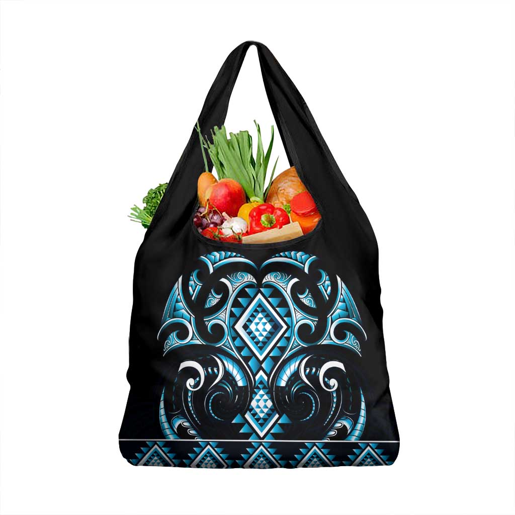 Blue Ngaru Taniko With Aotearoa Maori Tattoo Grocery Bag LT14 1-pack One Size Blue - Polynesian Pride