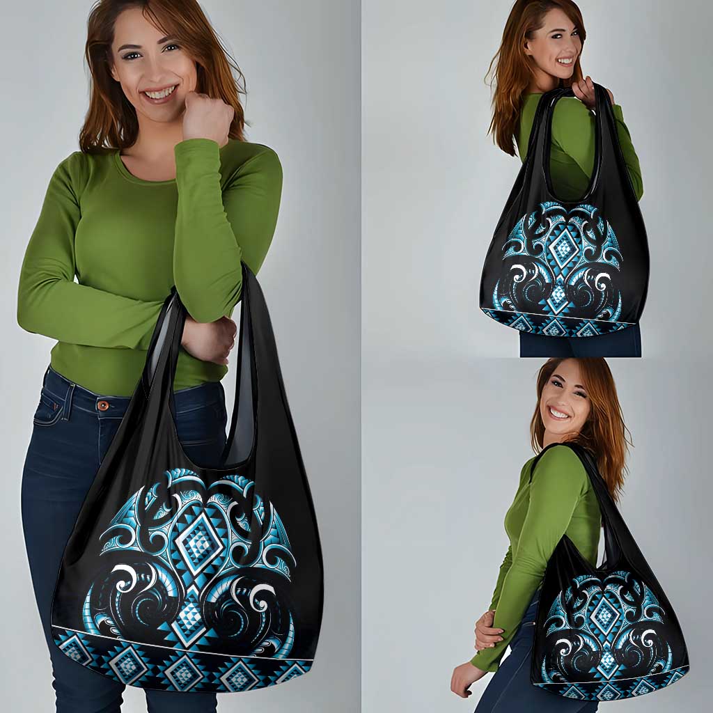 Blue Ngaru Taniko With Aotearoa Maori Tattoo Grocery Bag