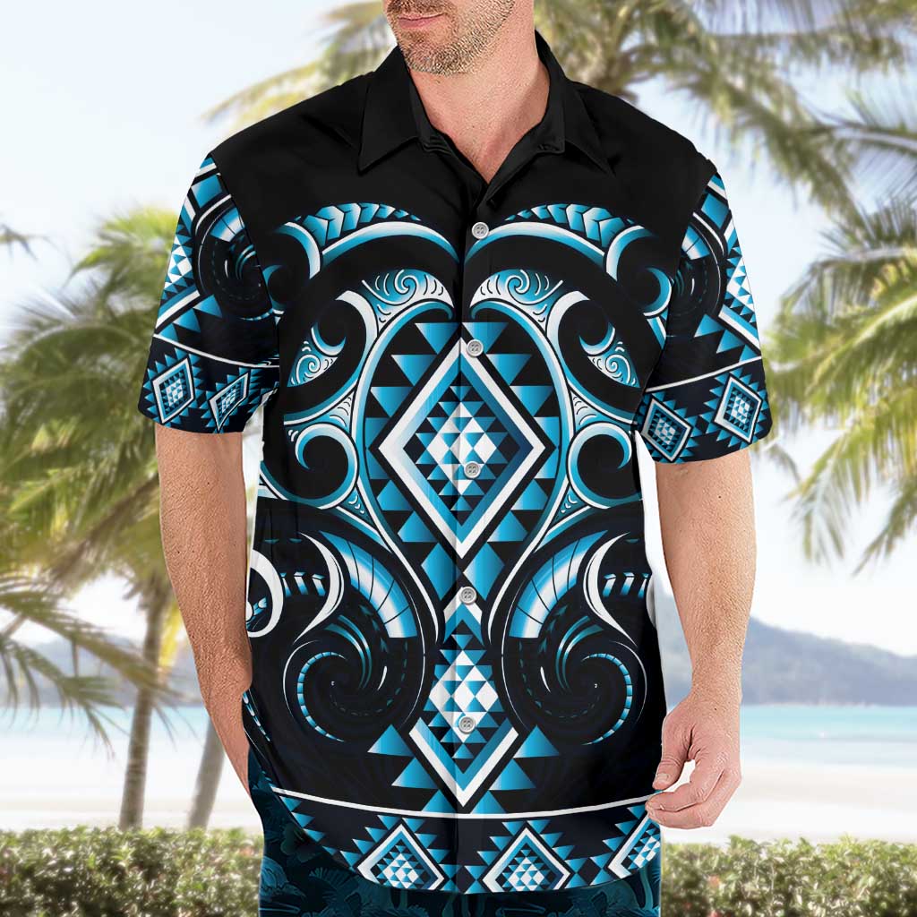 Blue Ngaru Taniko With Aotearoa Maori Tattoo Hawaiian Shirt