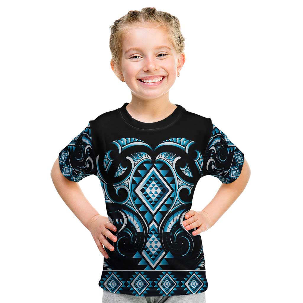 Blue Ngaru Taniko With Aotearoa Maori Tattoo Kid T Shirt