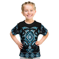 Blue Ngaru Taniko With Aotearoa Maori Tattoo Kid T Shirt