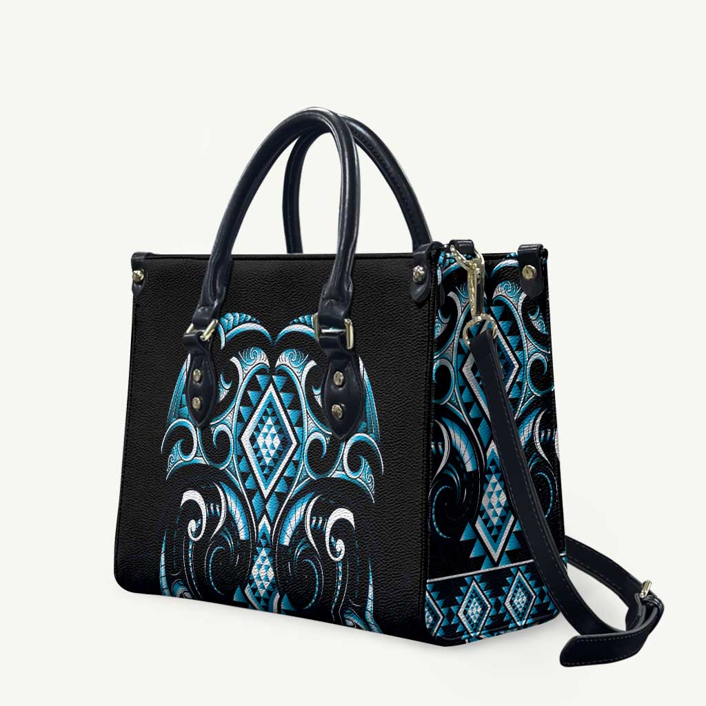 Blue Ngaru Taniko With Aotearoa Maori Tattoo Leather Bag - Polynesian Pride