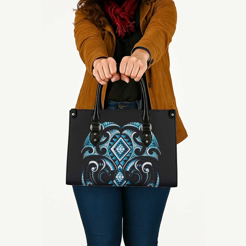 Blue Ngaru Taniko With Aotearoa Maori Tattoo Leather Bag LT14 - Polynesian Pride