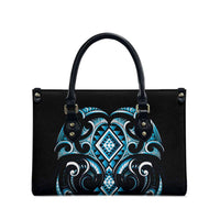 Blue Ngaru Taniko With Aotearoa Maori Tattoo Leather Bag LT14 - Polynesian Pride