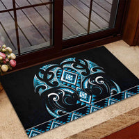 Blue Ngaru Taniko With Aotearoa Maori Tattoo Rubber Doormat
