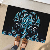 Blue Ngaru Taniko With Aotearoa Maori Tattoo Rubber Doormat