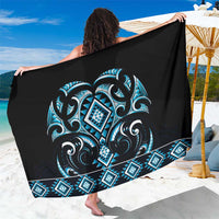 Blue Ngaru Taniko With Aotearoa Maori Tattoo Sarong
