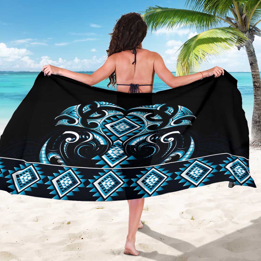 Blue Ngaru Taniko With Aotearoa Maori Tattoo Sarong