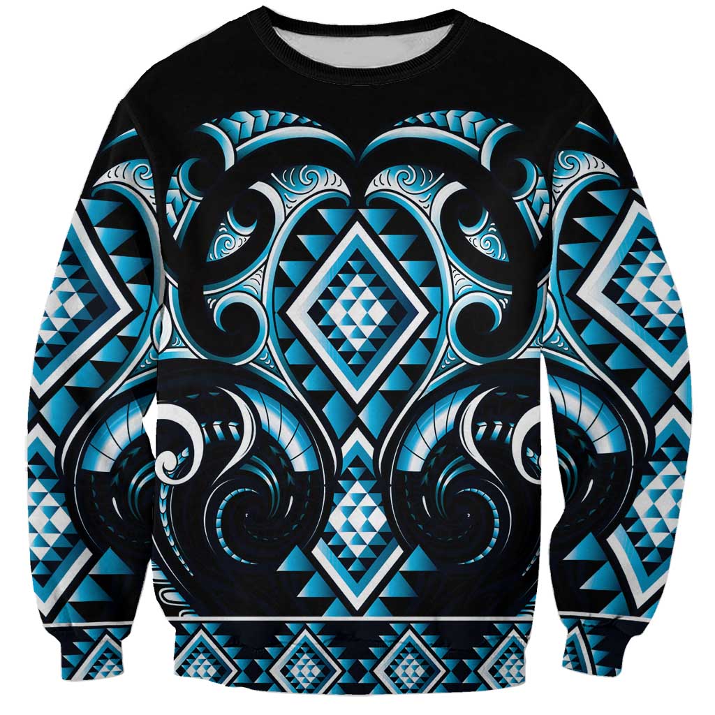 Blue Ngaru Taniko With Aotearoa Maori Tattoo Sweatshirt LT14 Unisex Blue - Polynesian Pride