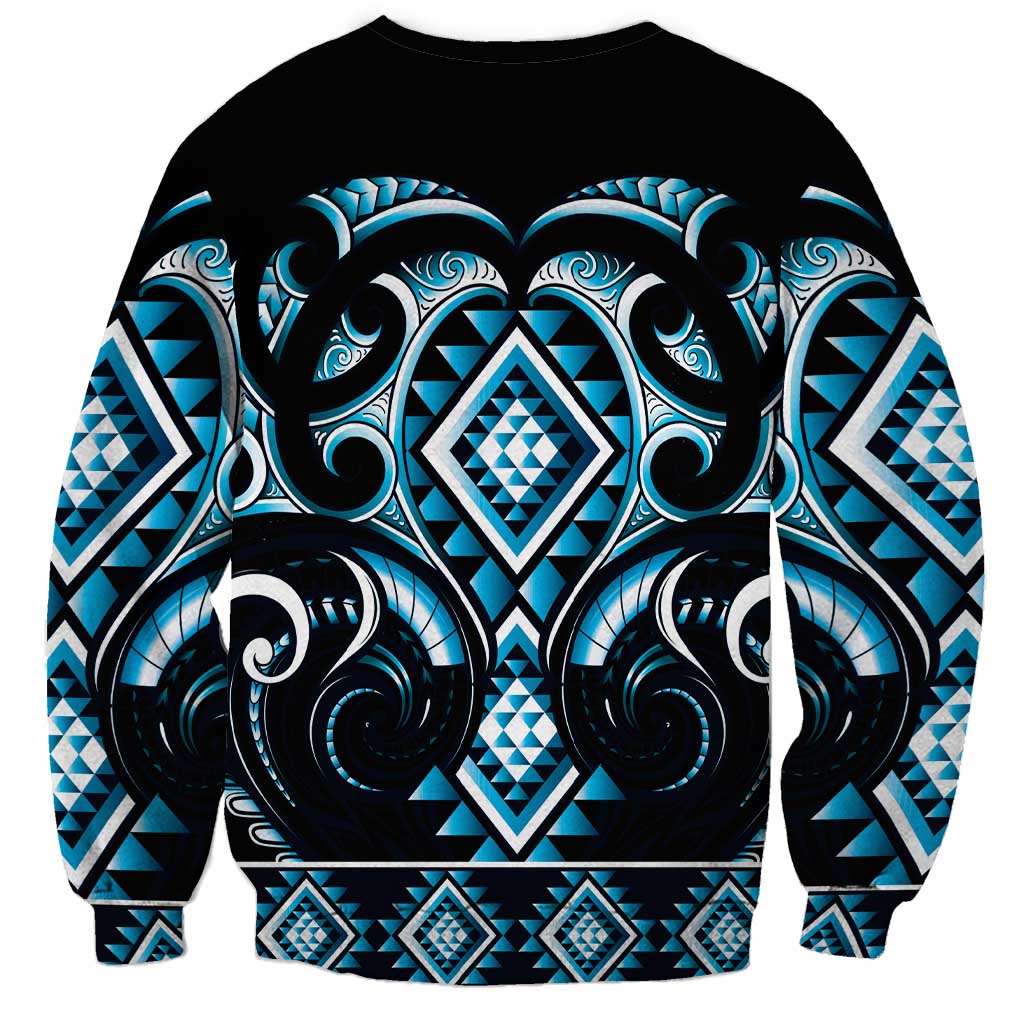 Blue Ngaru Taniko With Aotearoa Maori Tattoo Sweatshirt