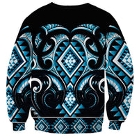 Blue Ngaru Taniko With Aotearoa Maori Tattoo Sweatshirt