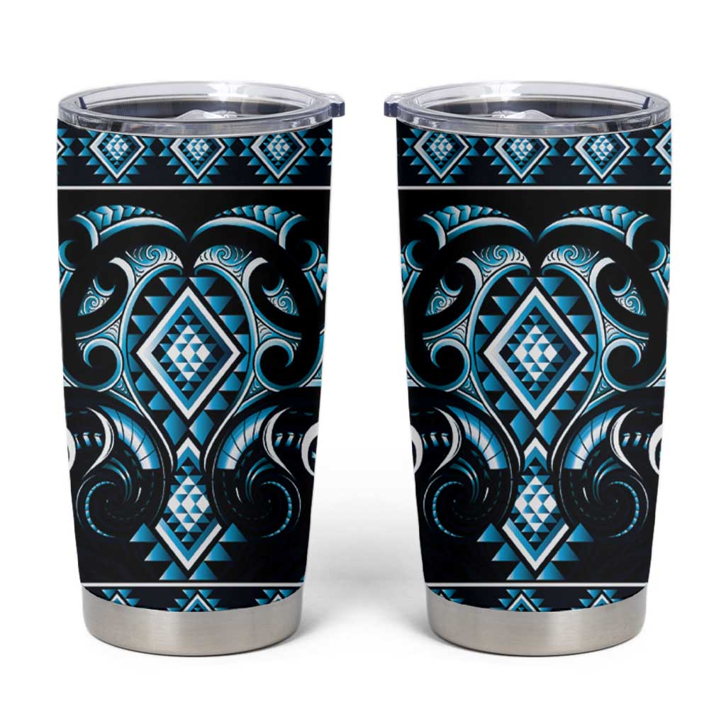 Blue Ngaru Taniko With Aotearoa Maori Tattoo Tumbler Cup LT14 Blue - Polynesian Pride