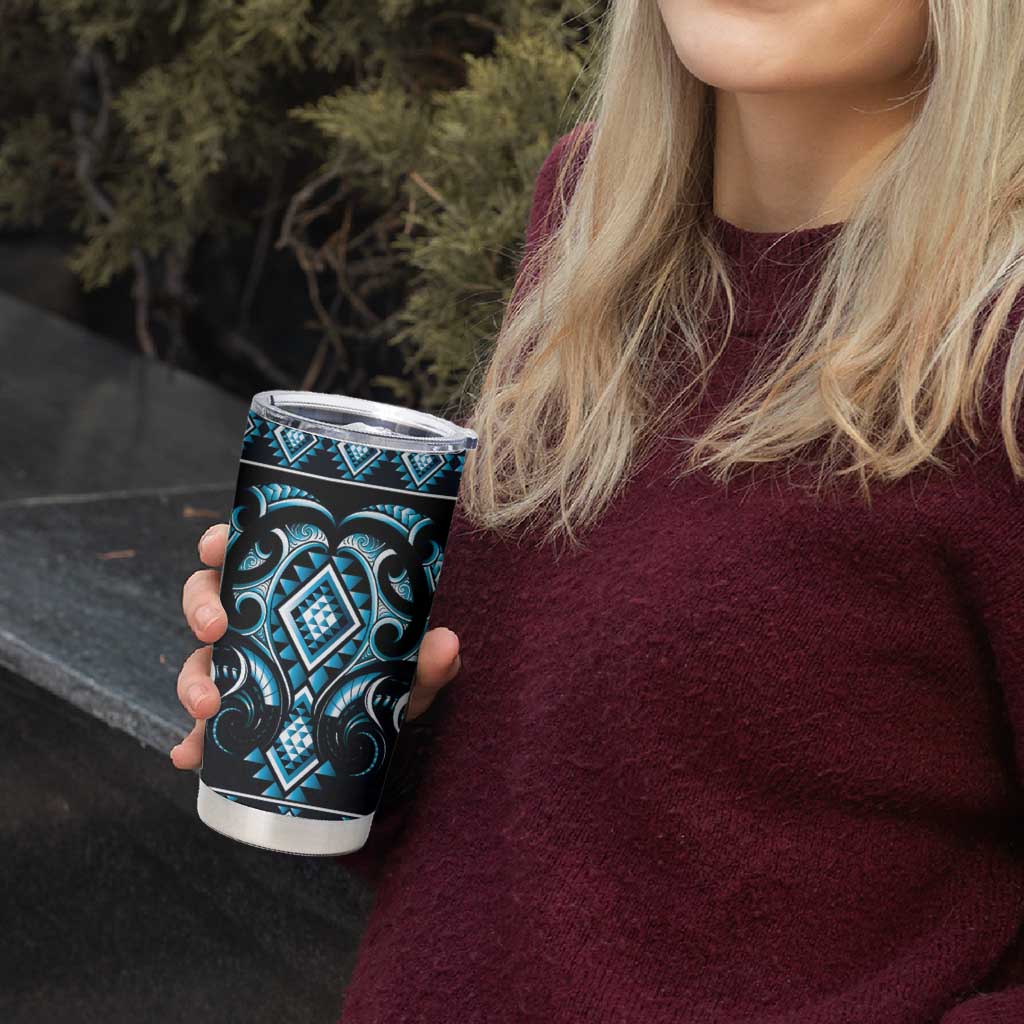 Blue Ngaru Taniko With Aotearoa Maori Tattoo Tumbler Cup