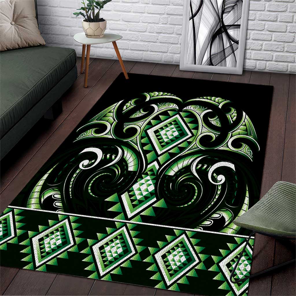 Green Ngaru Taniko With Aotearoa Maori Tattoo Area Rug LT14 Green - Polynesian Pride