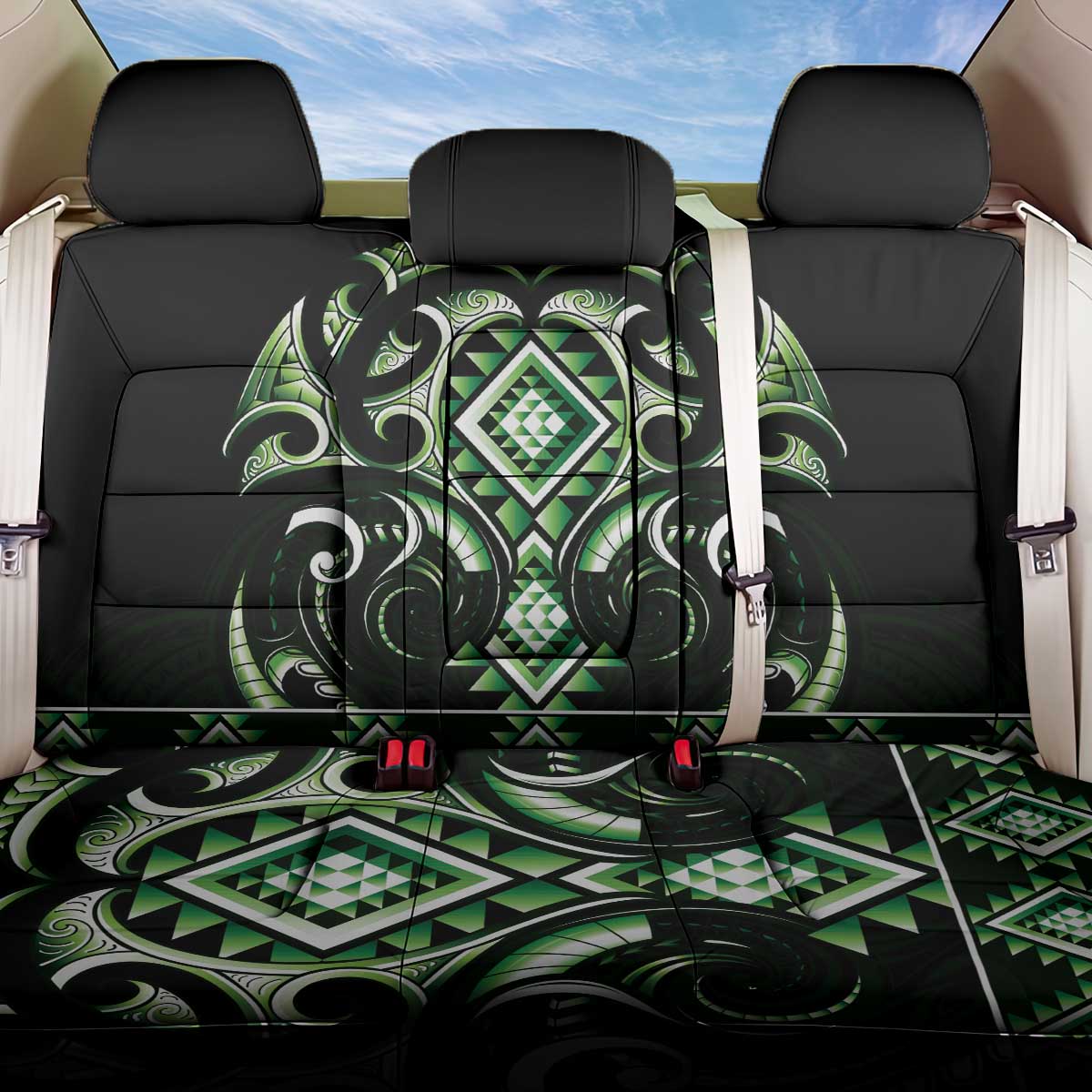 Green Ngaru Taniko With Aotearoa Maori Tattoo Back Car Seat Cover