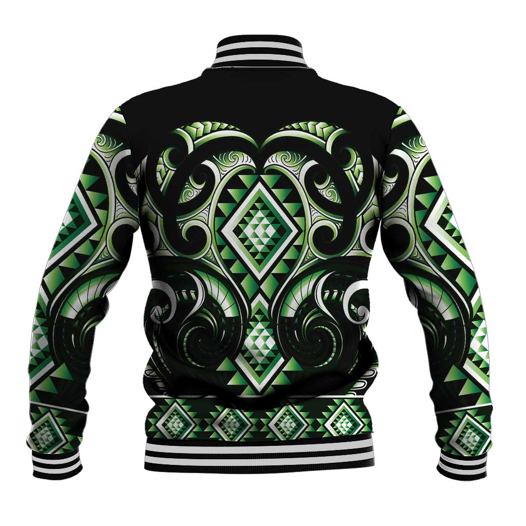 Green Ngaru Taniko With Aotearoa Maori Tattoo Baseball Jacket