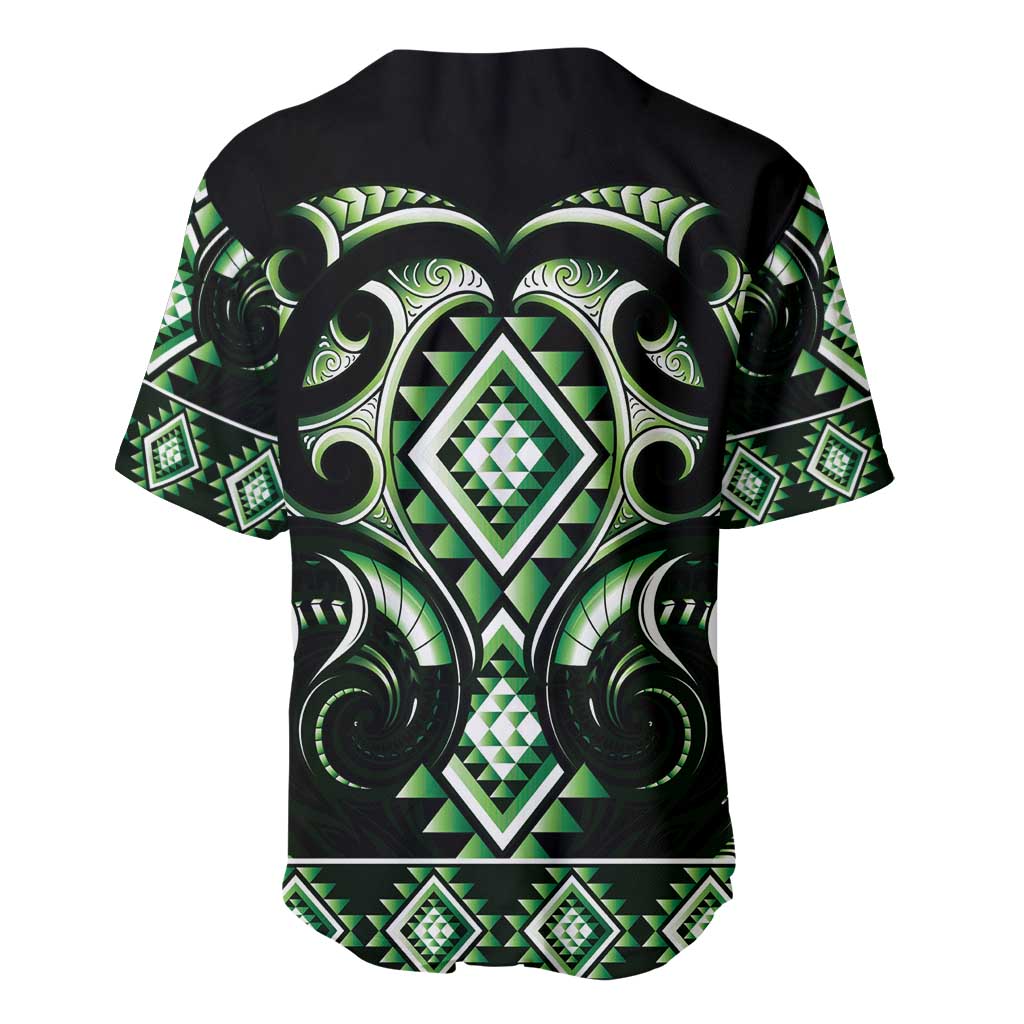 Green Ngaru Taniko With Aotearoa Maori Tattoo Baseball Jersey LT14 - Polynesian Pride