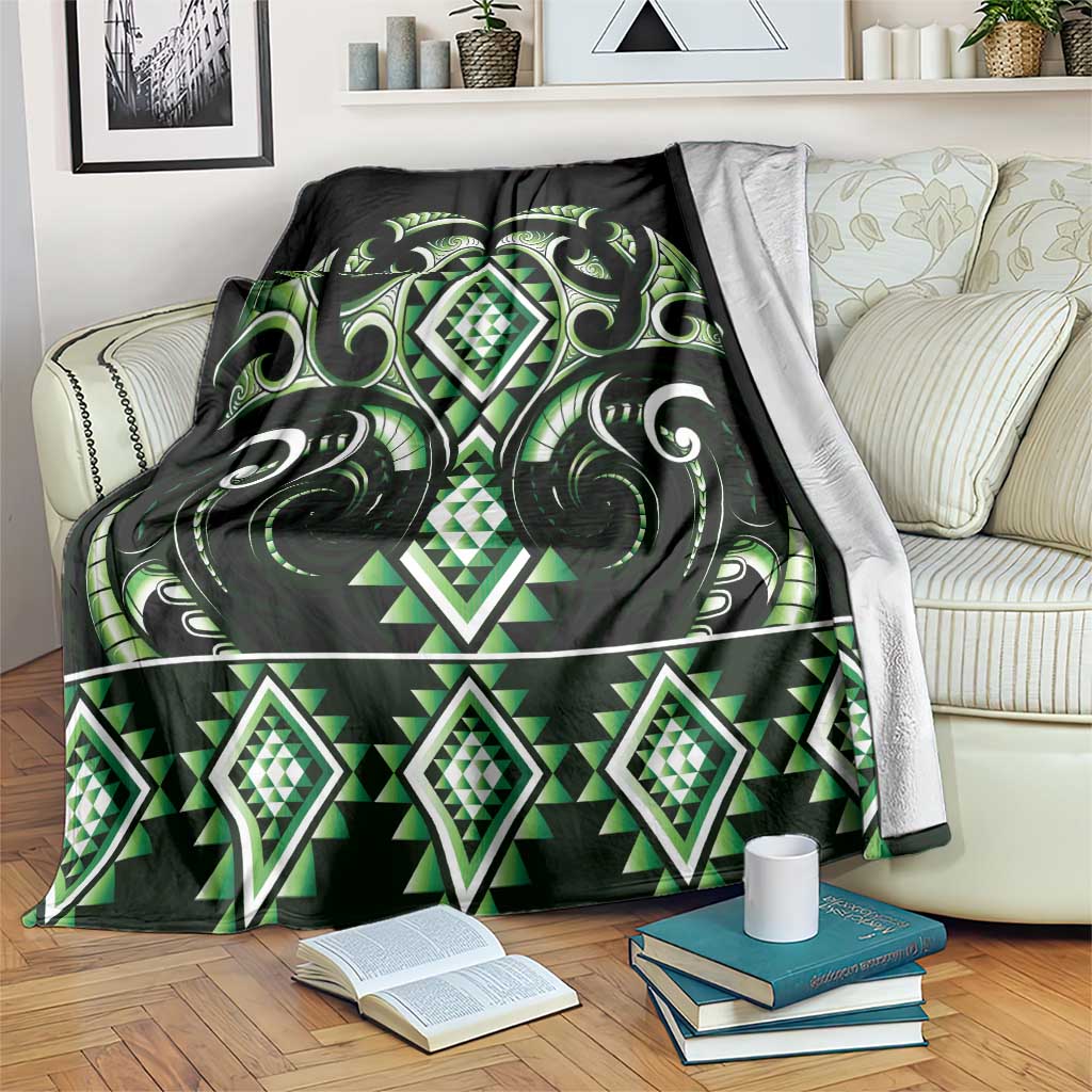 Green Ngaru Taniko With Aotearoa Maori Tattoo Blanket LT14 Green - Polynesian Pride