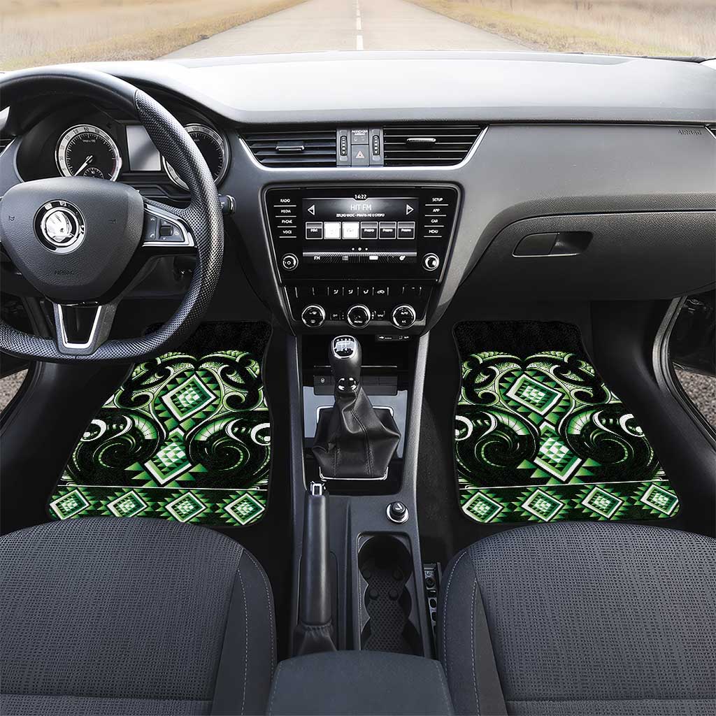 Green Ngaru Taniko With Aotearoa Maori Tattoo Car Mats