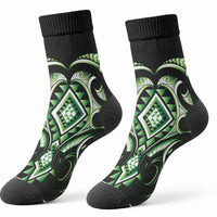 Green Ngaru Taniko With Aotearoa Maori Tattoo Crew Socks
