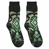 Green Ngaru Taniko With Aotearoa Maori Tattoo Crew Socks