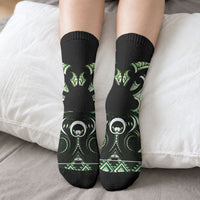 Green Ngaru Taniko With Aotearoa Maori Tattoo Crew Socks