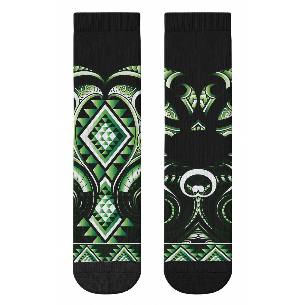 Green Ngaru Taniko With Aotearoa Maori Tattoo Crew Socks