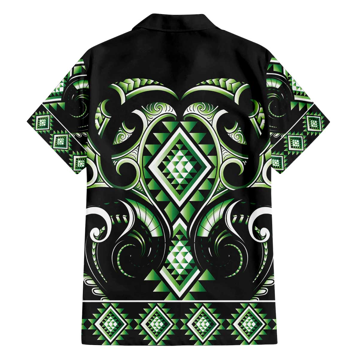 Green Ngaru Taniko With Aotearoa Maori Tattoo Family Matching Off The Shoulder Long Sleeve Dress and Hawaiian Shirt LT14 - Polynesian Pride