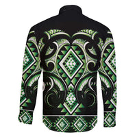 Green Ngaru Taniko With Aotearoa Maori Tattoo Family Matching Off Shoulder Short Dress and Hawaiian Shirt LT14 - Polynesian Pride