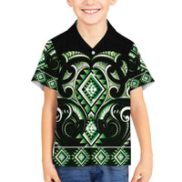 Green Ngaru Taniko With Aotearoa Maori Tattoo Family Matching Puletasi and Hawaiian Shirt LT14 Son's Shirt Green - Polynesian Pride