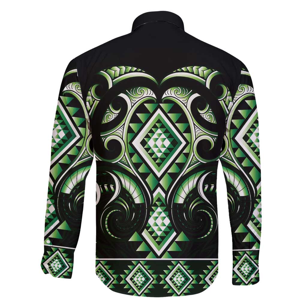 Green Ngaru Taniko With Aotearoa Maori Tattoo Family Matching Summer Maxi Dress and Hawaiian Shirt LT14 - Polynesian Pride
