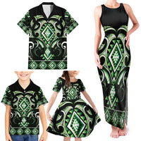 Green Ngaru Taniko With Aotearoa Maori Tattoo Family Matching Tank Maxi Dress and Hawaiian Shirt LT14 - Polynesian Pride