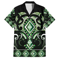 Green Ngaru Taniko With Aotearoa Maori Tattoo Family Matching Tank Maxi Dress and Hawaiian Shirt LT14 Dad's Shirt - Short Sleeve Green - Polynesian Pride