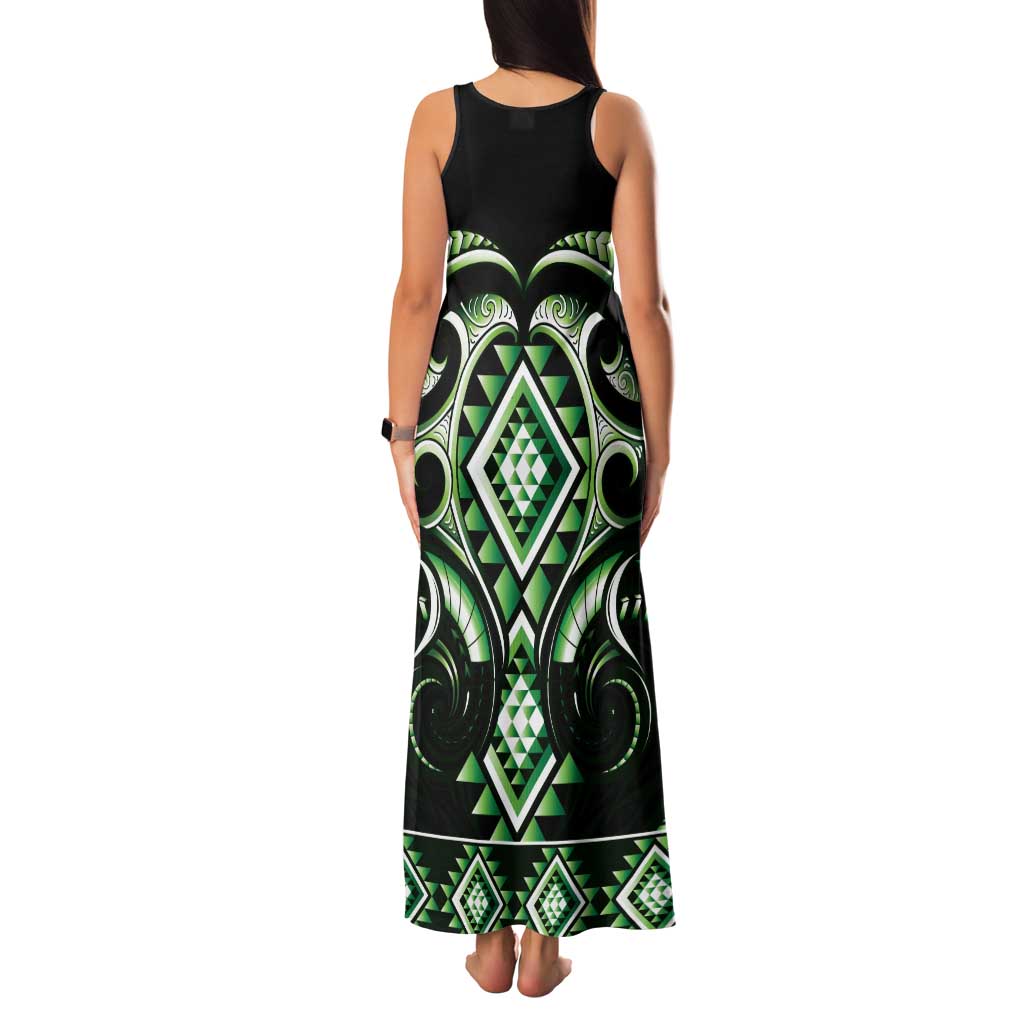 Green Ngaru Taniko With Aotearoa Maori Tattoo Family Matching Tank Maxi Dress and Hawaiian Shirt LT14 - Polynesian Pride