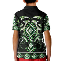 Green Ngaru Taniko With Aotearoa Maori Tattoo Kid Polo Shirt