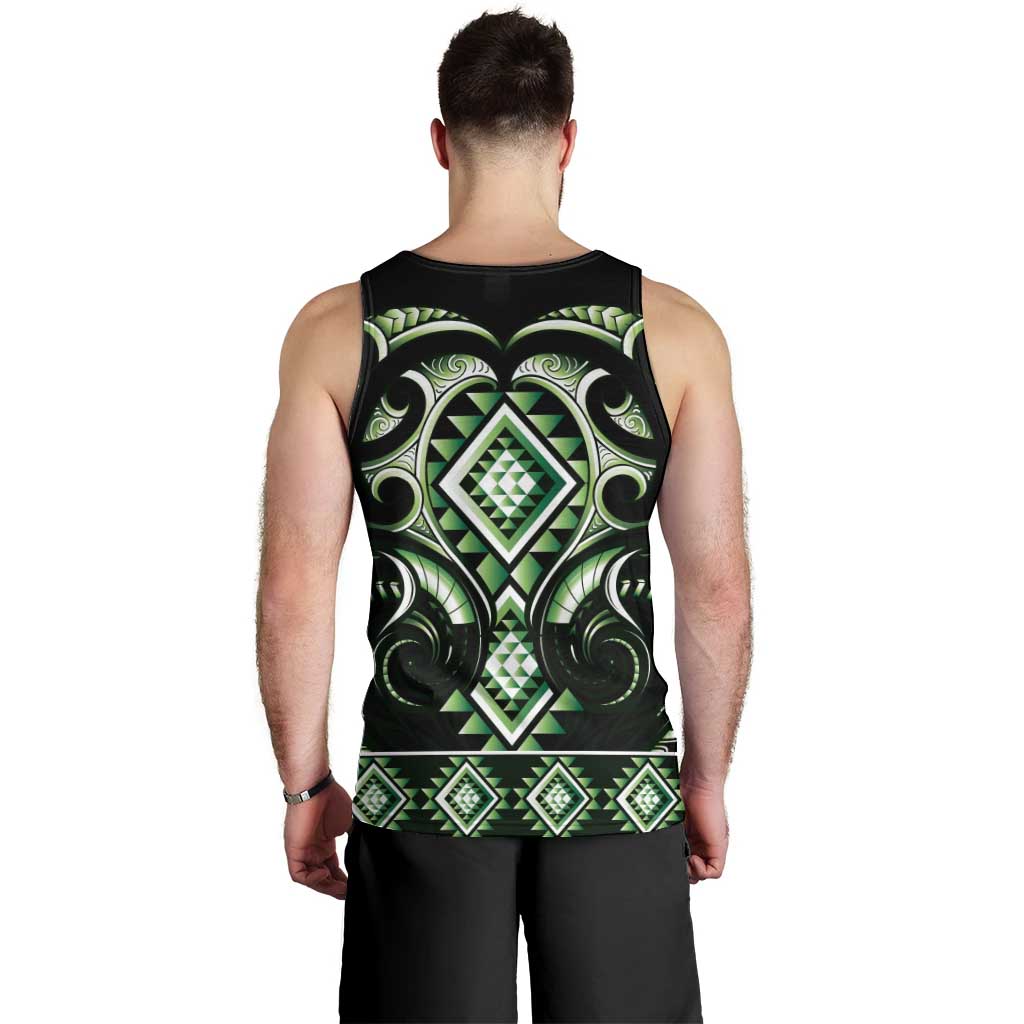 Green Ngaru Taniko With Aotearoa Maori Tattoo Men Tank Top