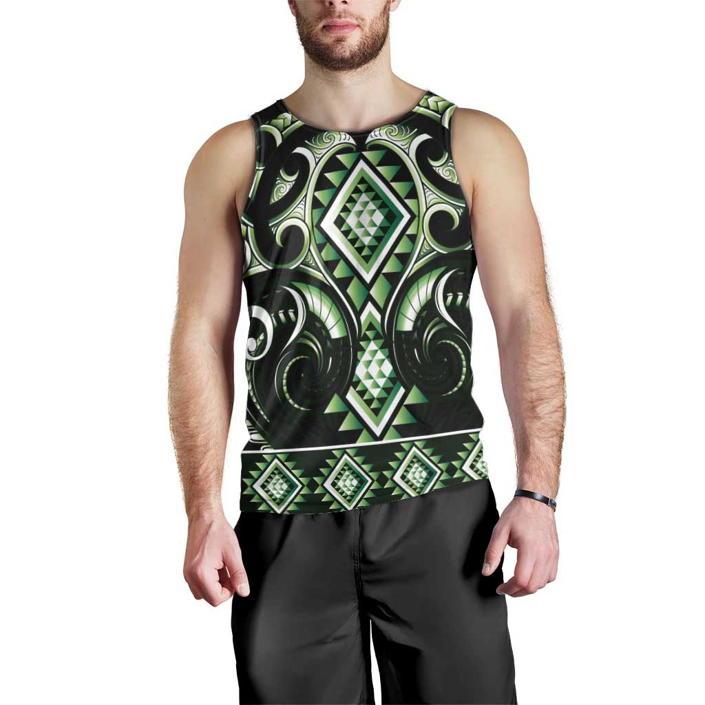 Green Ngaru Taniko With Aotearoa Maori Tattoo Men Tank Top