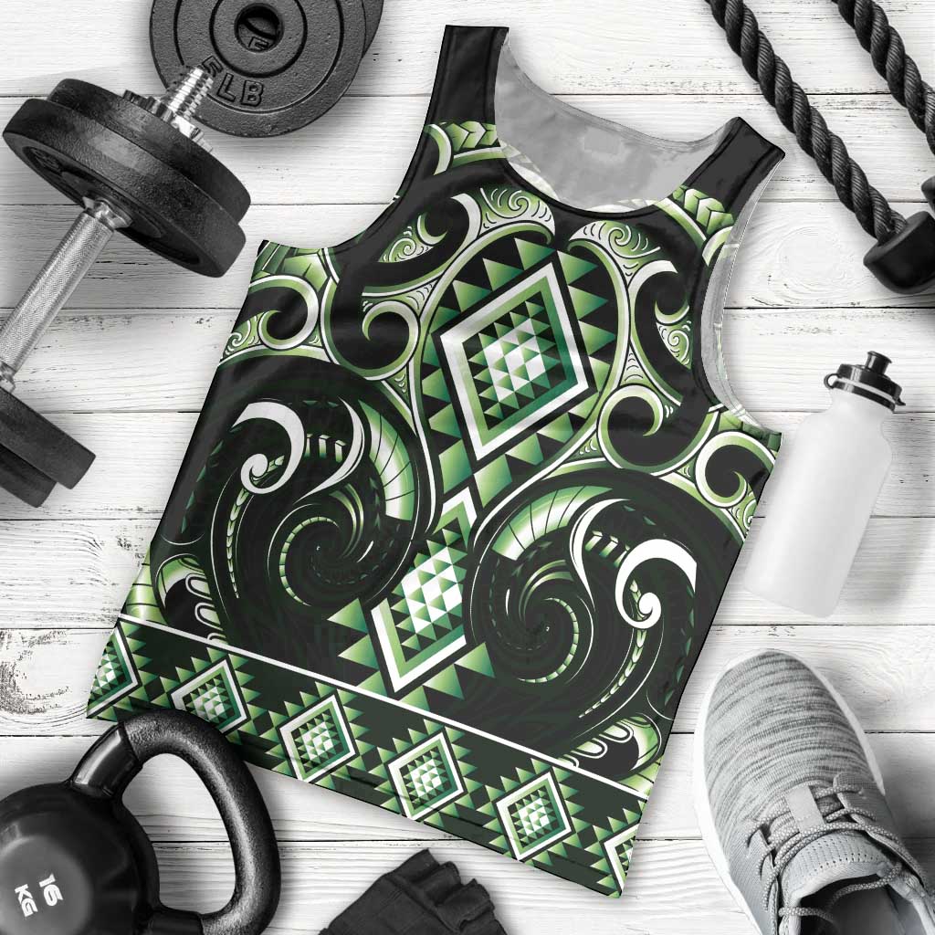 Green Ngaru Taniko With Aotearoa Maori Tattoo Men Tank Top
