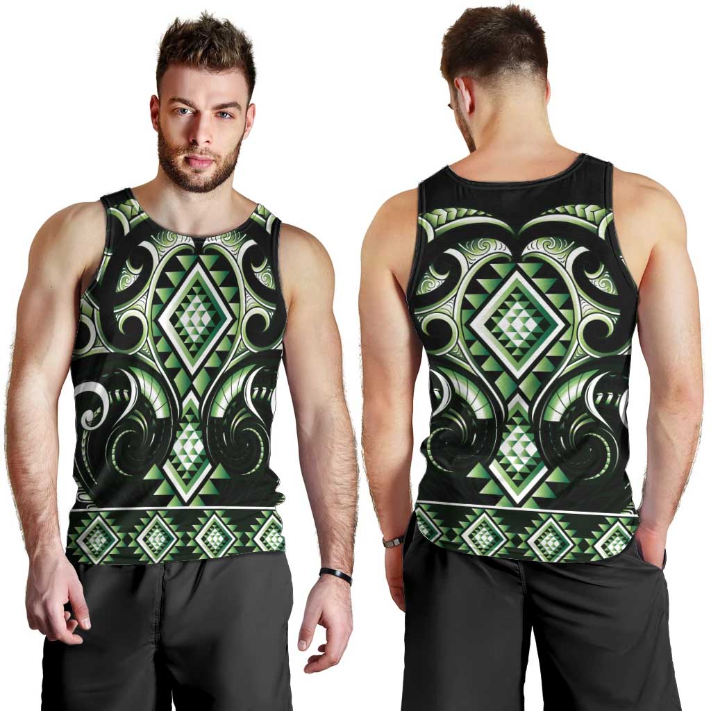 Green Ngaru Taniko With Aotearoa Maori Tattoo Men Tank Top